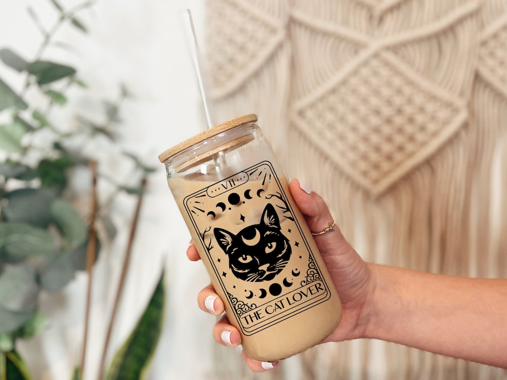 The Cat Lover Tarot Card Glass Bottle - Tarot Gifts